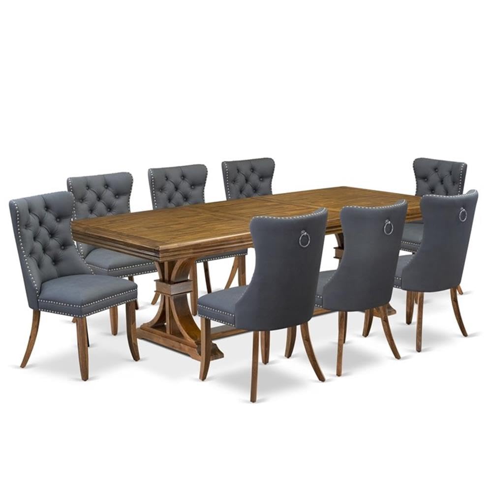 9-Piece Walnut Finish Acacia Wood Dining Table Set with 8 Chairs F800892