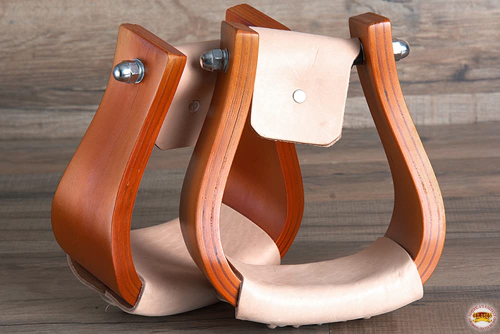 Wooden Offset Horse Saddle Stirrups Tan Large L57342