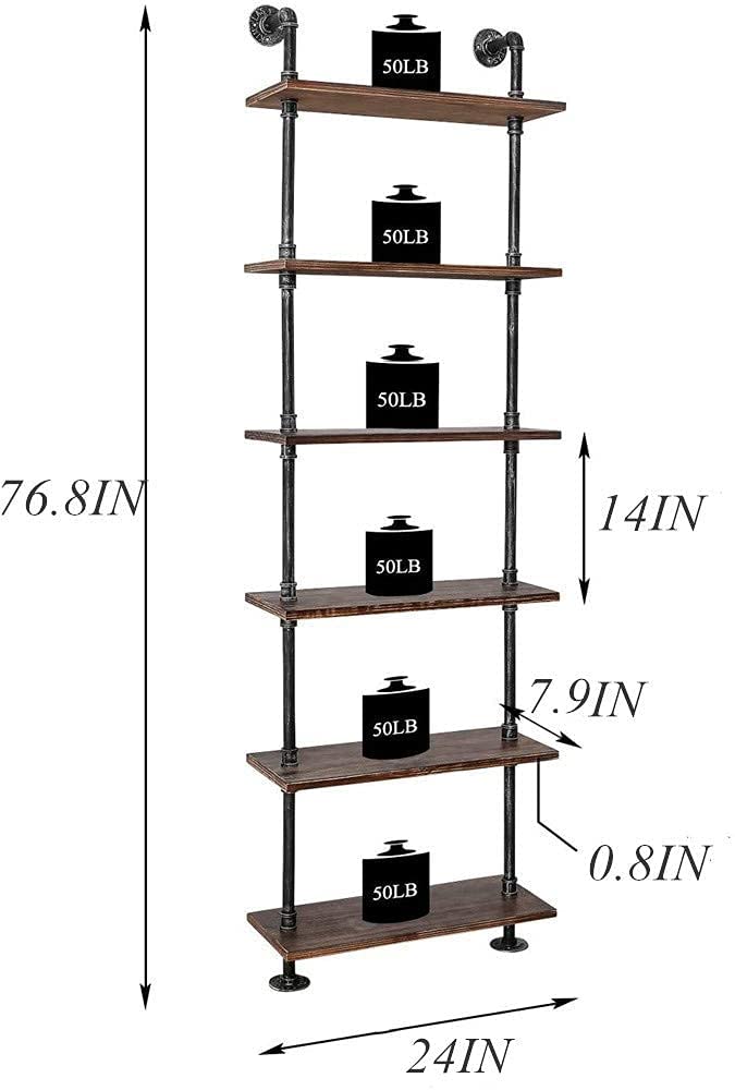 Industrial Pipe 6 Tier Bookshelf X52013