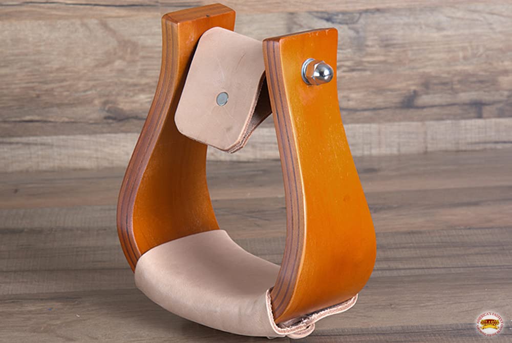 Wooden Offset Horse Saddle Stirrups Tan Large L57342