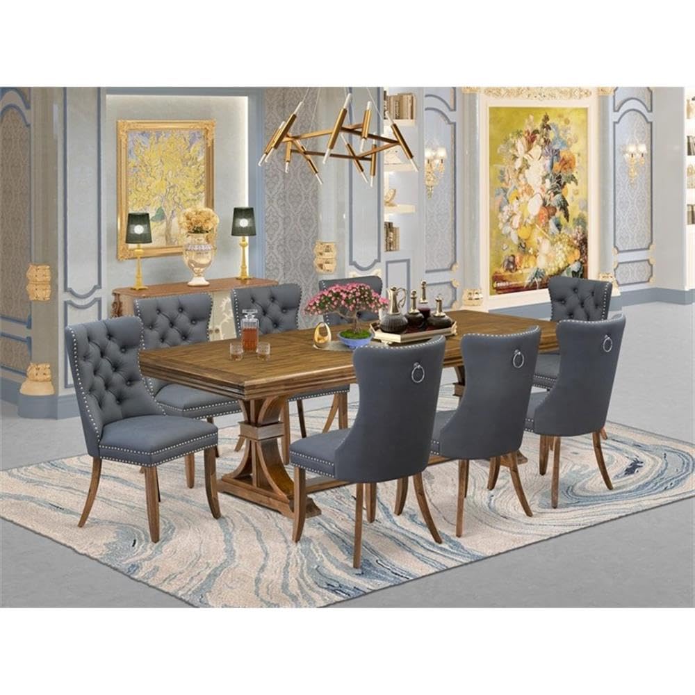 9-Piece Walnut Finish Acacia Wood Dining Table Set with 8 Chairs F800892