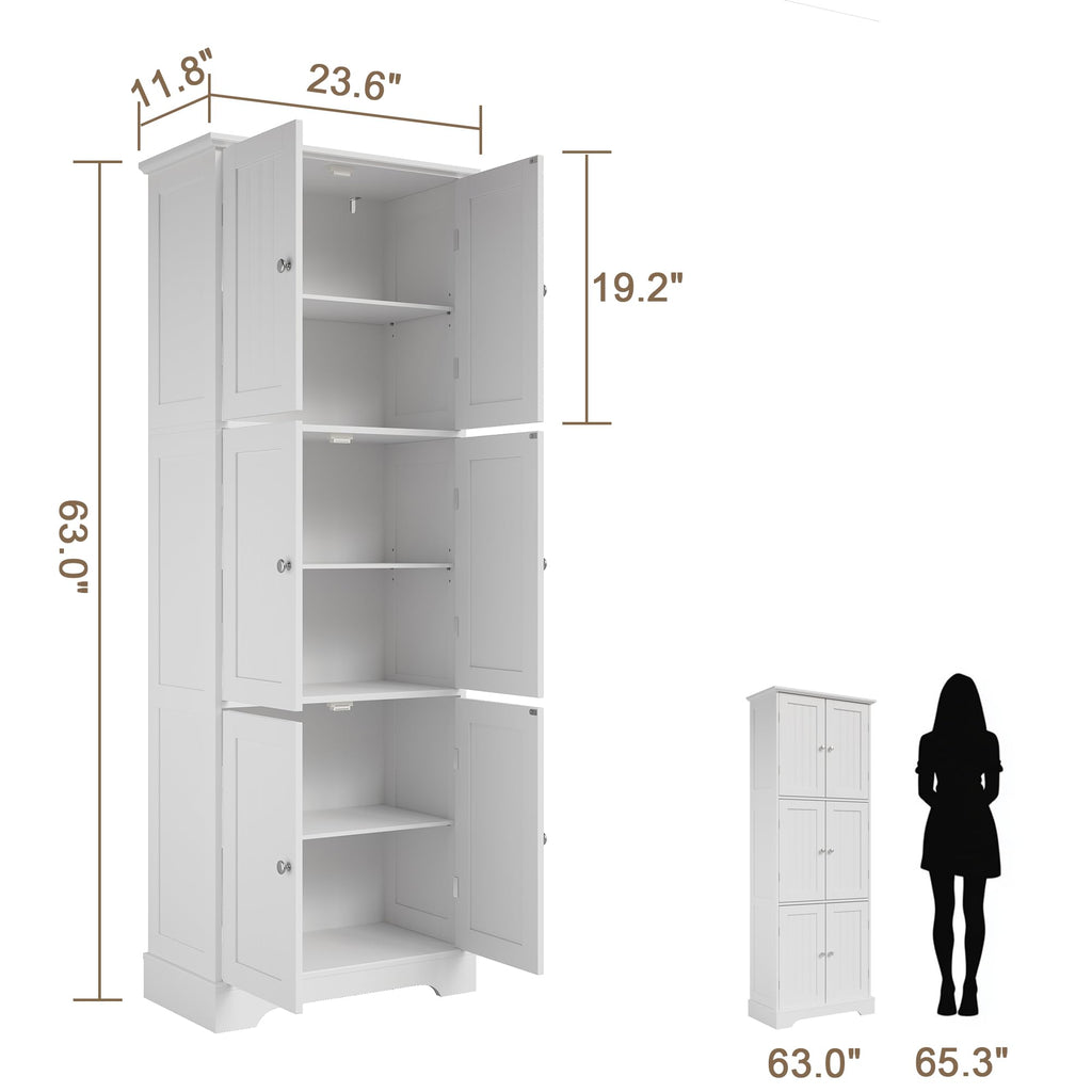 63.2" Tall Bathroom Storage Cabinet with 6 Doors F81378