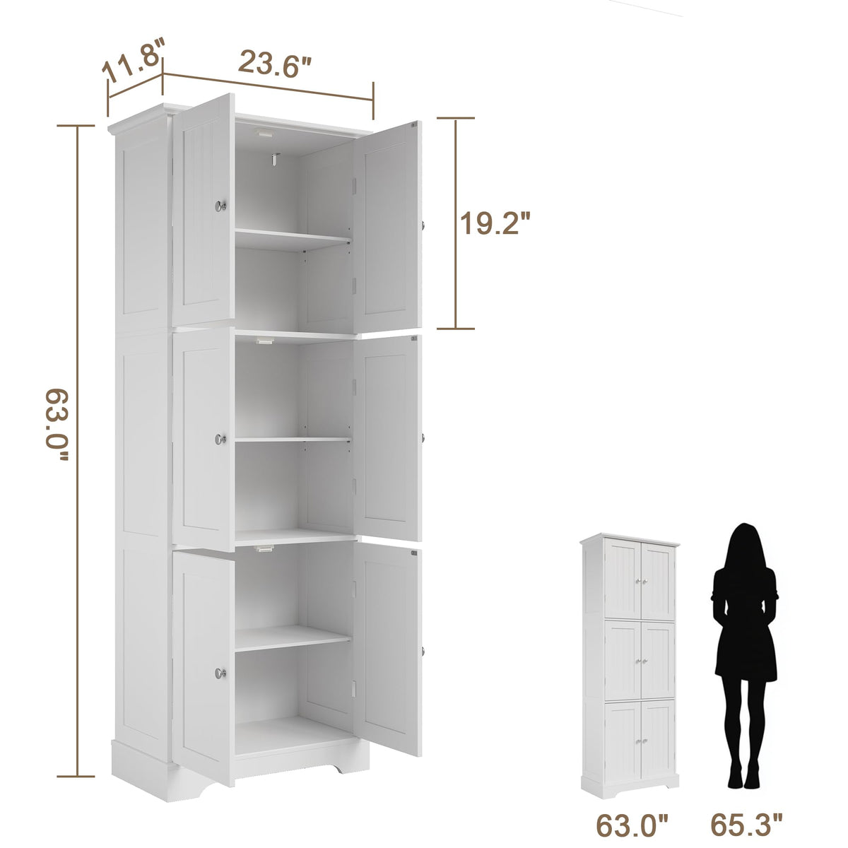 63.2" Tall Bathroom Storage Cabinet with 6 Doors F81378