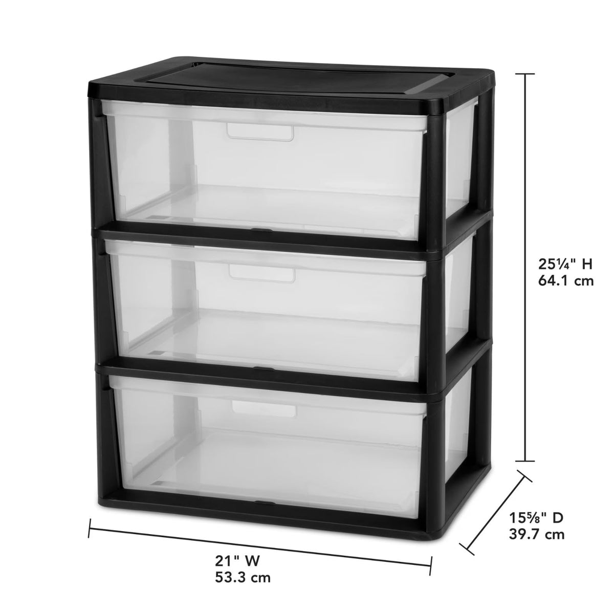 Black 3 Drawer Plastic Storage Organizer Tower with Clear Bins N57748
