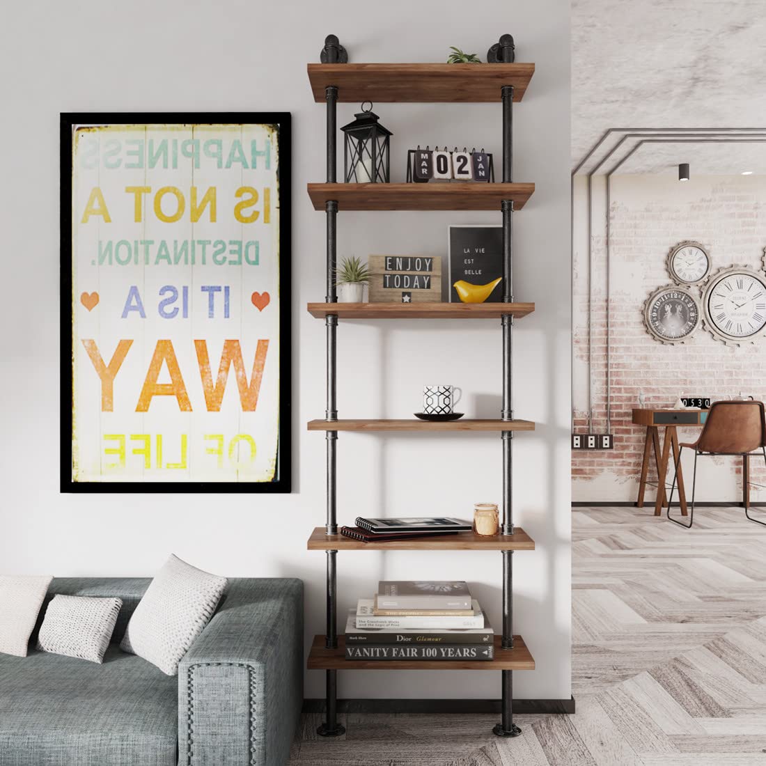 Industrial Pipe 6 Tier Bookshelf X52013