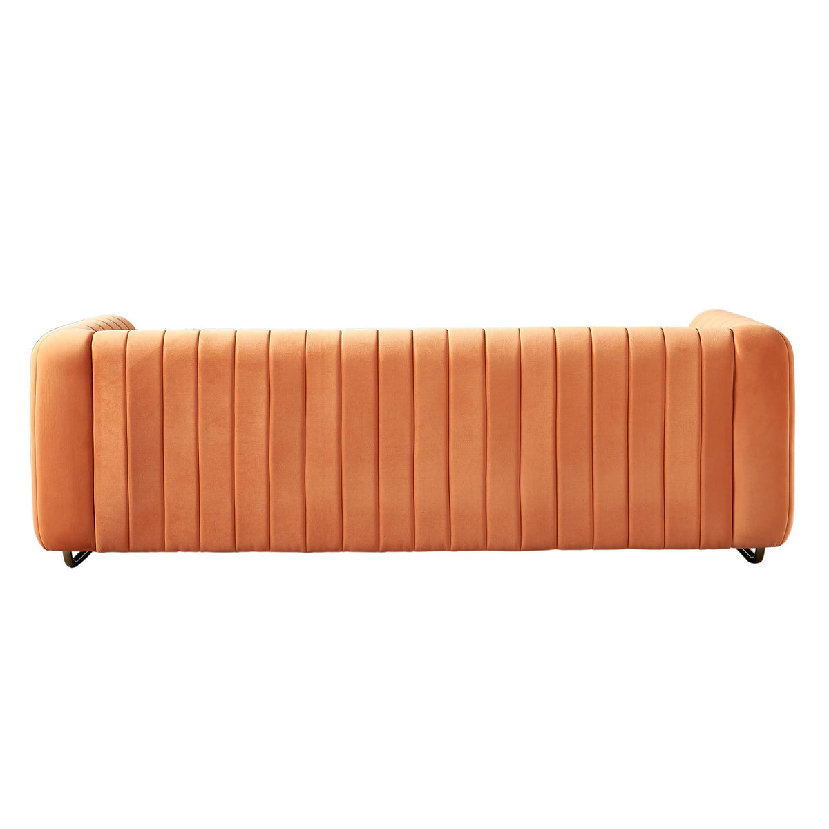 Velvet Sofa Couch, 3-Seater with Channel-Tufted Seats and Gold Steel Legs, Orange Z320