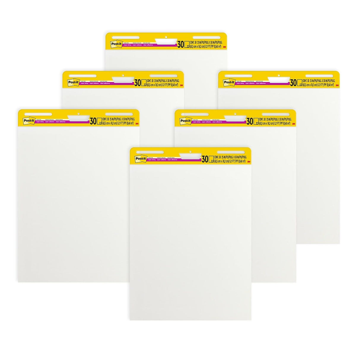 Super Sticky Wall Easel Pad, 25" x 30", 20 Sheets/Pad, 6 Pads/Pack A876918