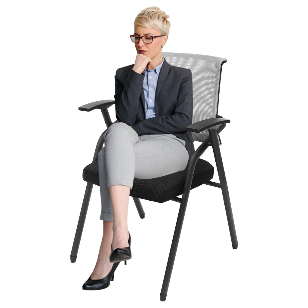 Grey Stackable Folding Mesh Office Chair with Arms Y52233