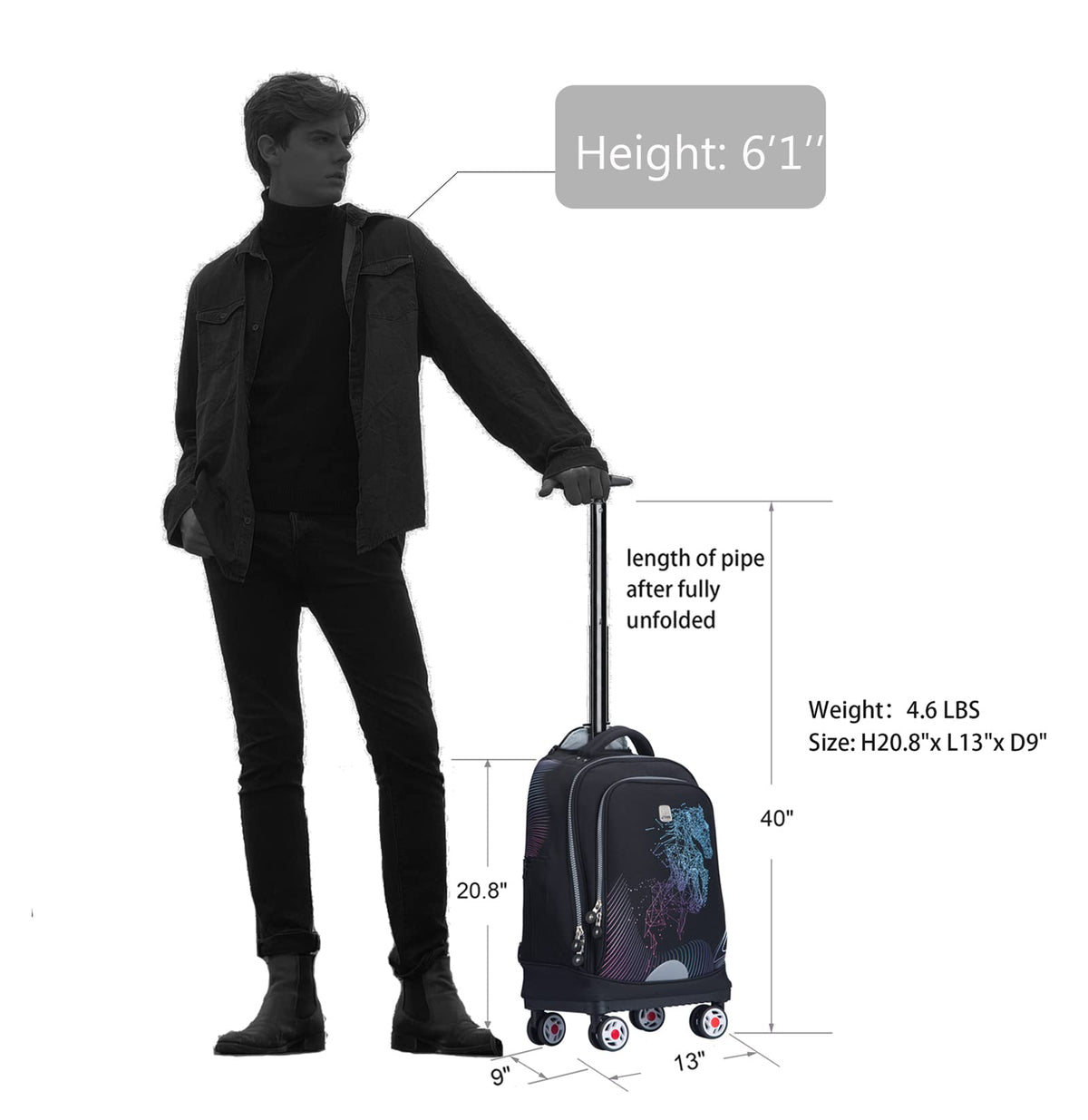 Rolling Backpack with Wheels Fits 15.6 Inch P112