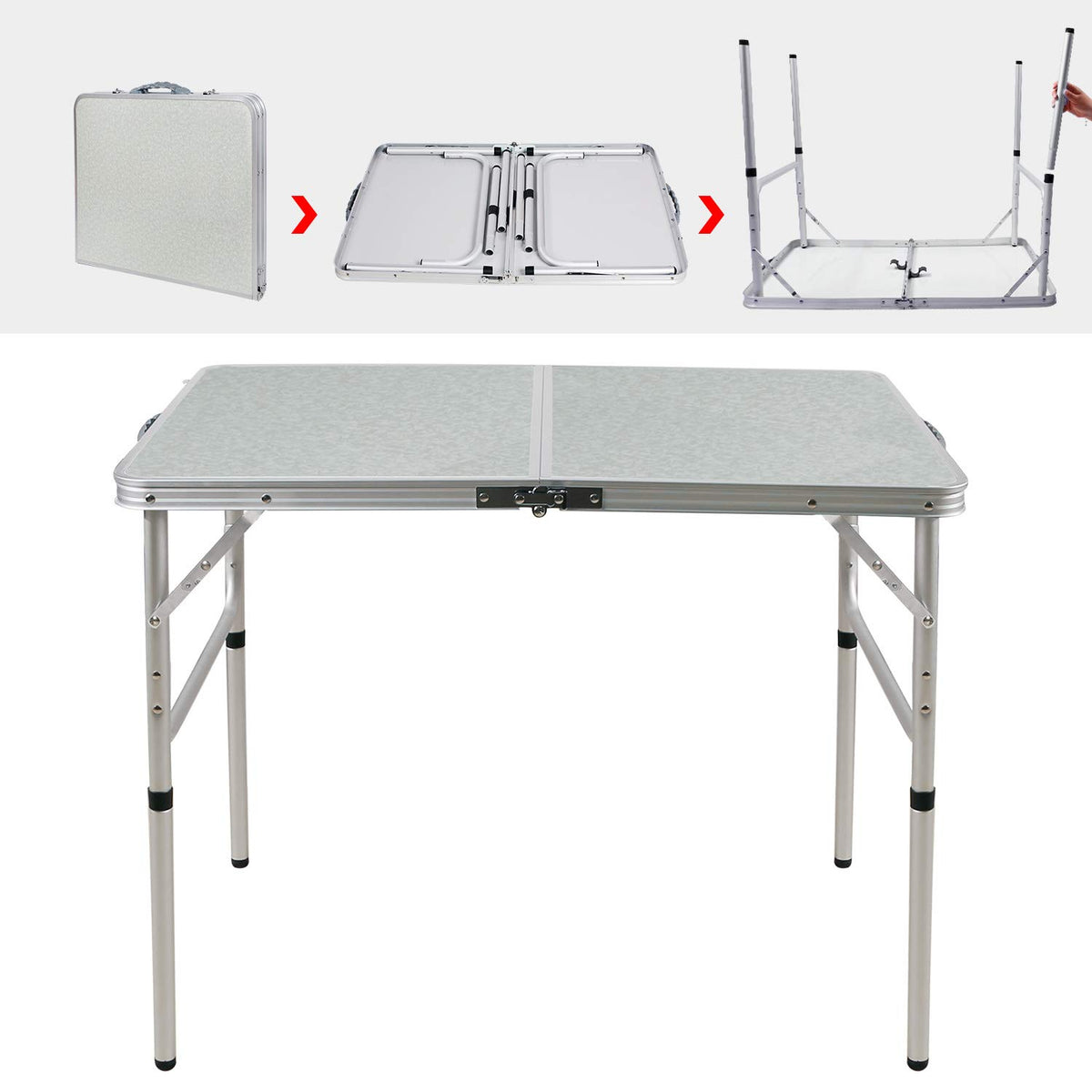 Lightweight Portable Aluminum Folding Camping Table with Adjustable Legs V93666