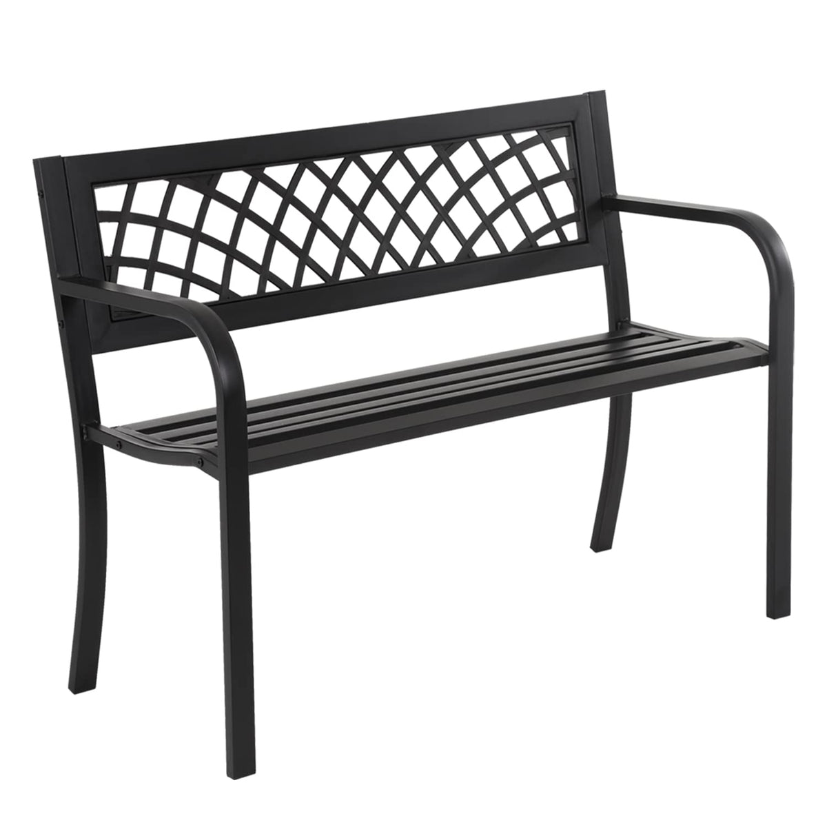 4 Feet Heavy-Duty Metal Patio Bench with Backrest Armrests P1609