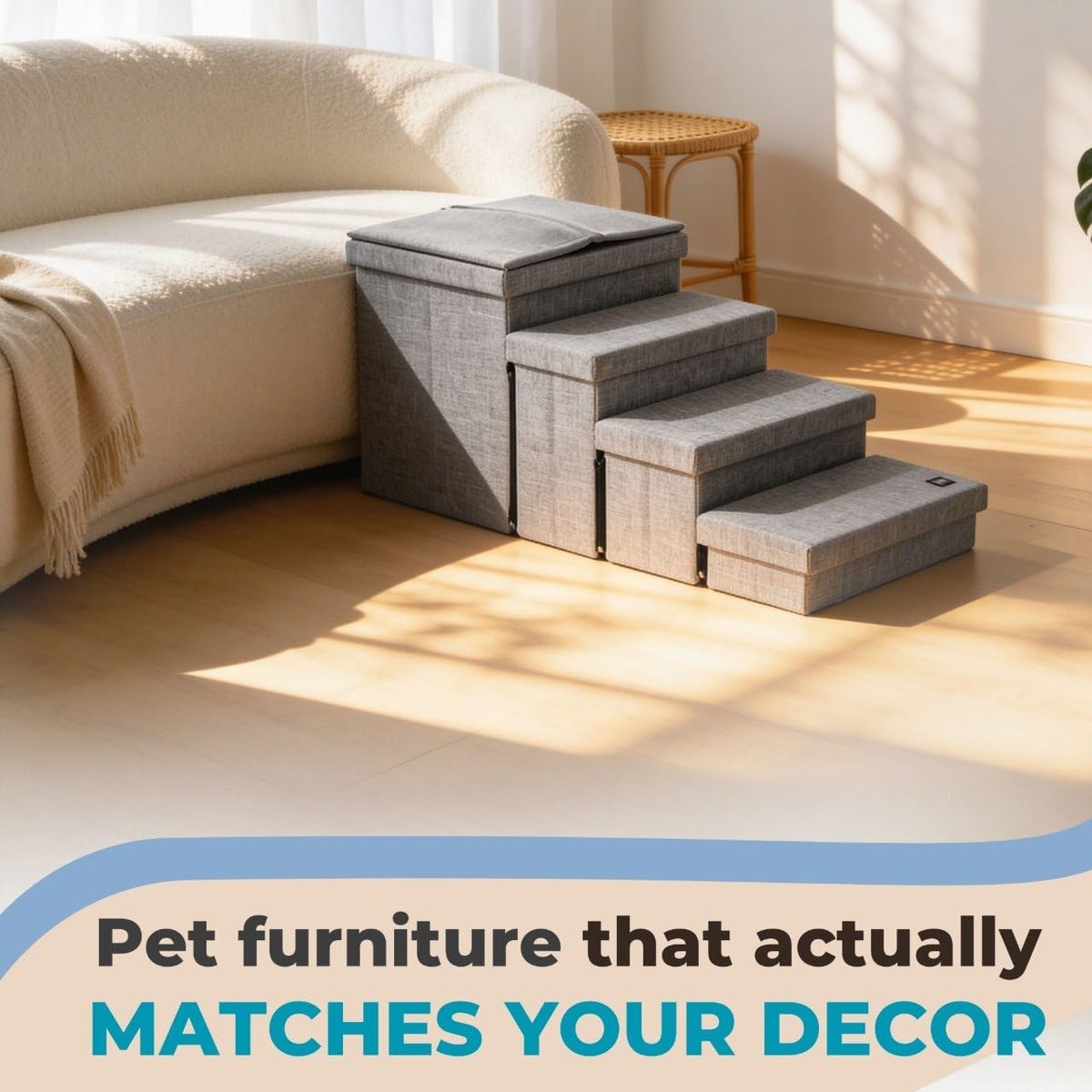 Foldable Grey 4 Steps Dog Stairs with Cushion D393