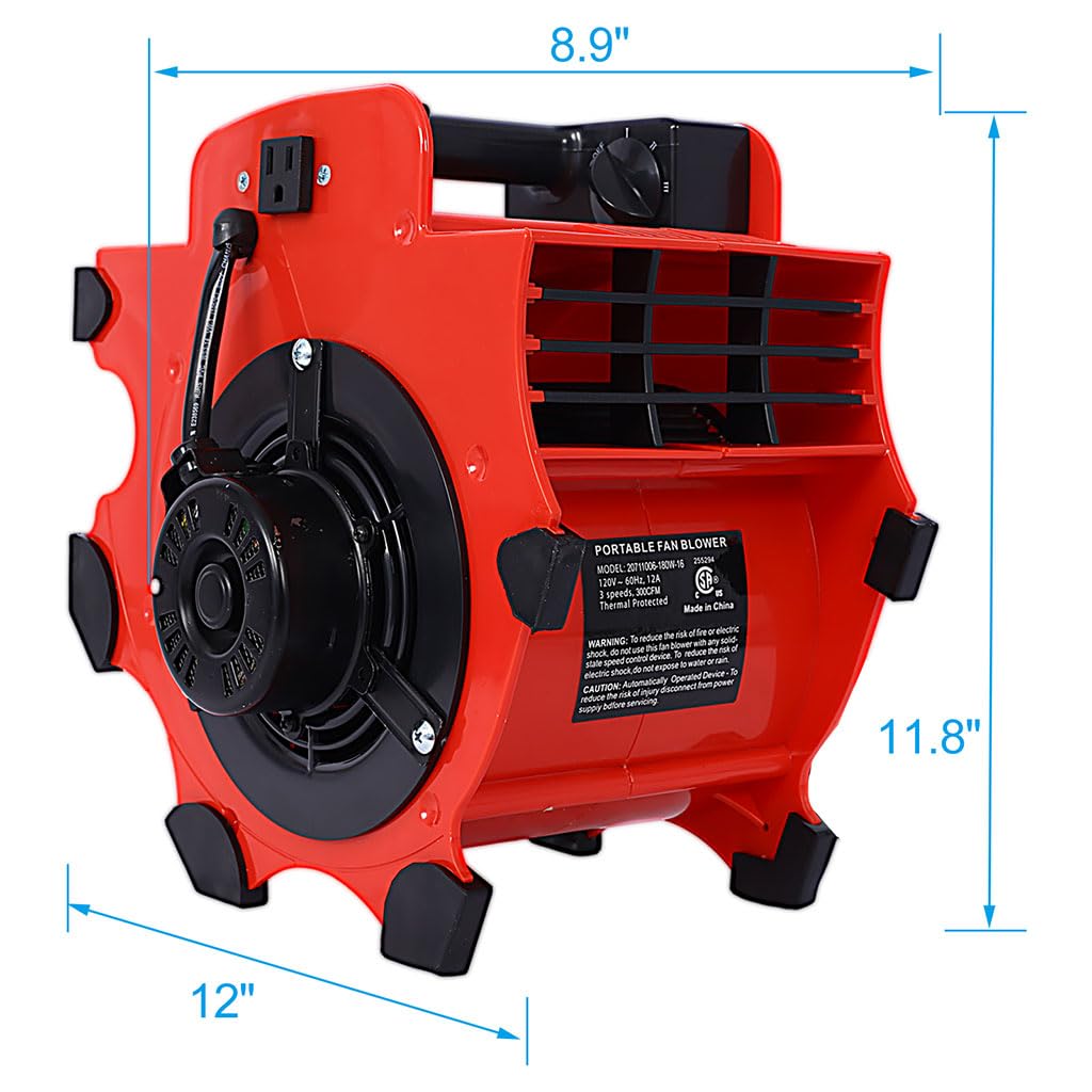 3-Speed Heavy-Duty Portable Air Mover Floor Fan and Carpet Dryer G658
