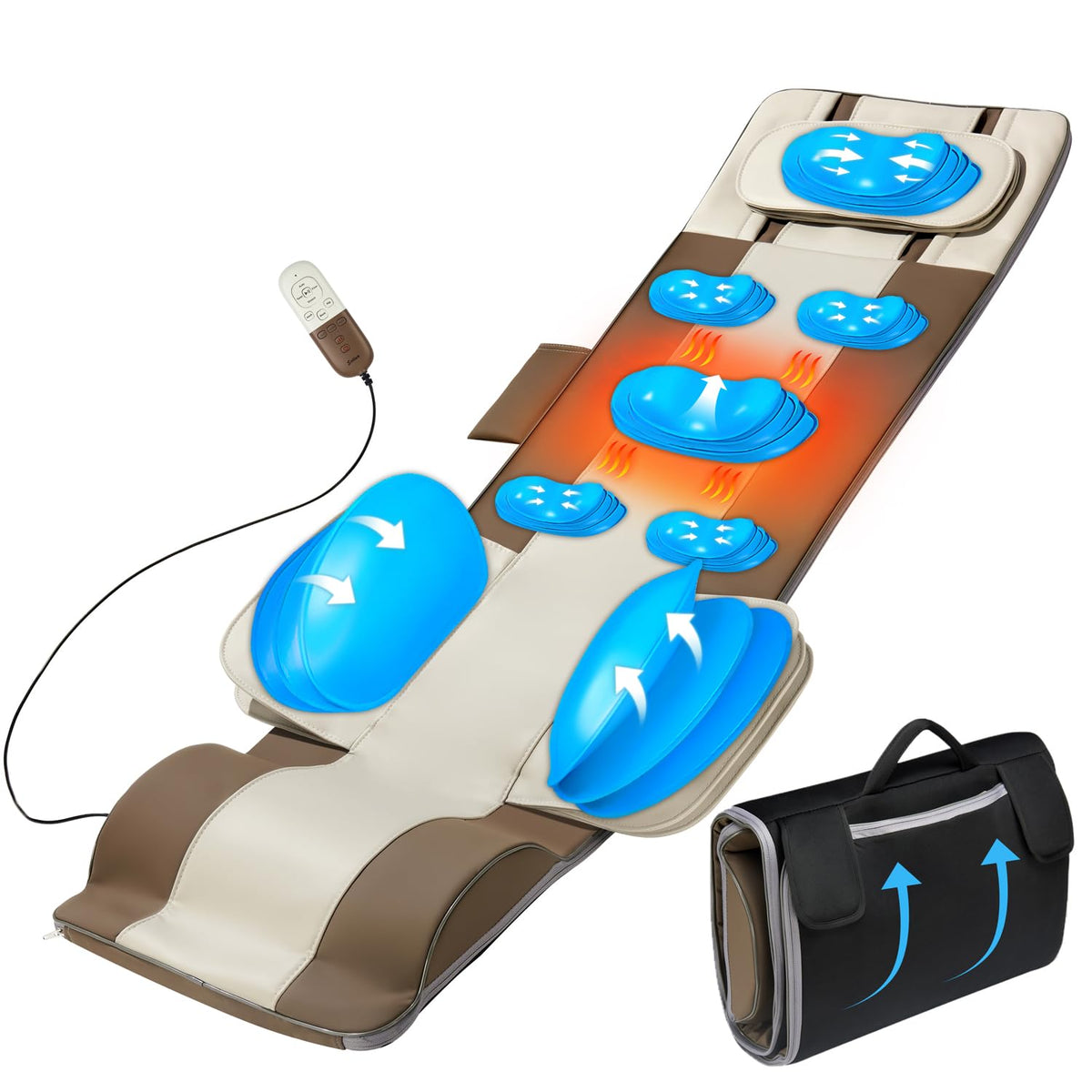 Full Body Massage Mat with Airbags Stretching & Heating, 3D Lumbar Traction, 4 Modes 3 Intensities 3 Heat Levels, PU Leather, Foldable H136658