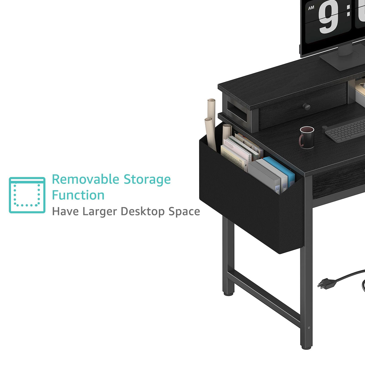 Black 31 inch Small Desk with Drawers C5081