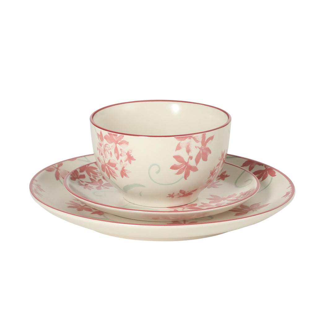 12-Piece Matte Stoneware Dinnerware Set with Pink Floral Pattern E352
