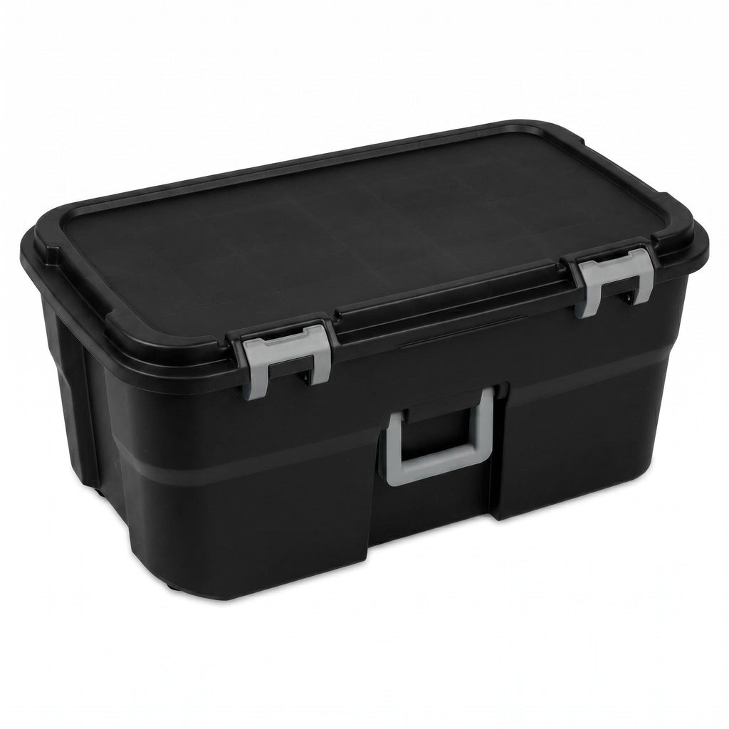 22 Gallon Black Wheeled Plastic Storage Trunk F5369