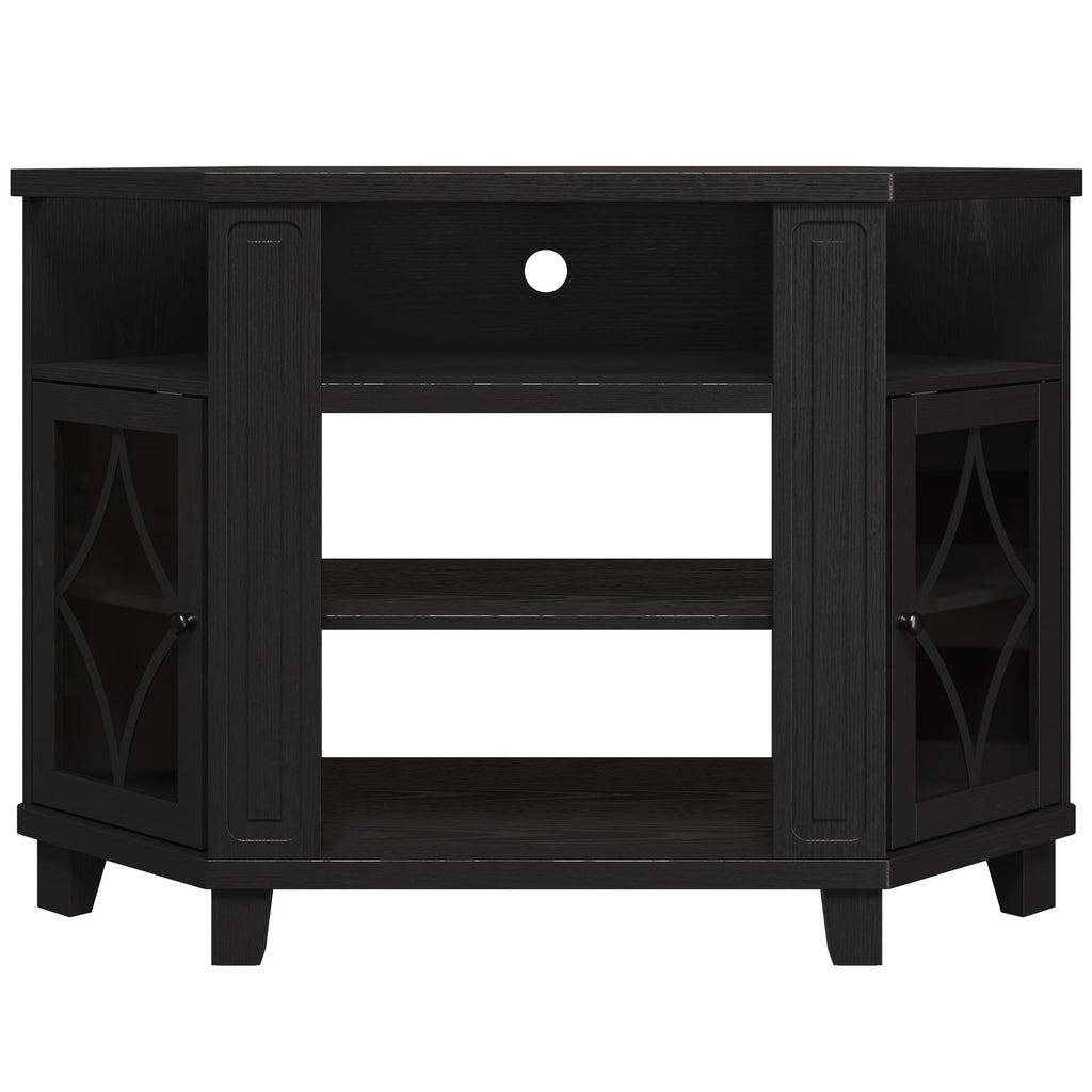 Corner TV Stand up to 55 Inch with Storage Wood Media Console Cabinet Satin Black S4525