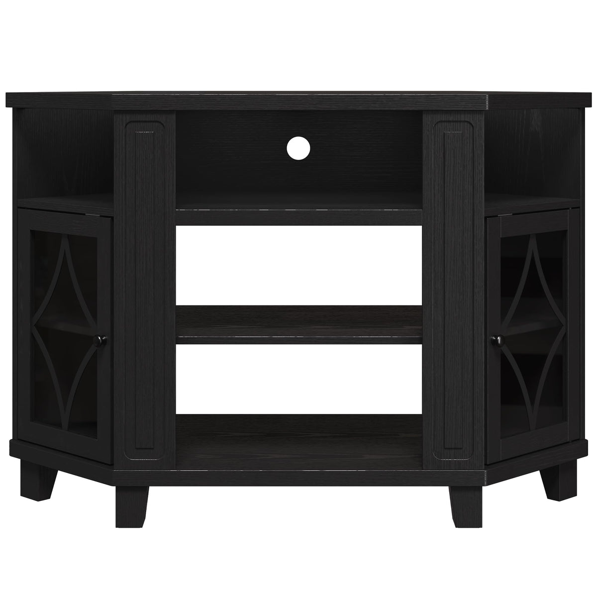 Corner TV Stand up to 55 Inch with Storage Wood Media Console Cabinet Satin Black S4525