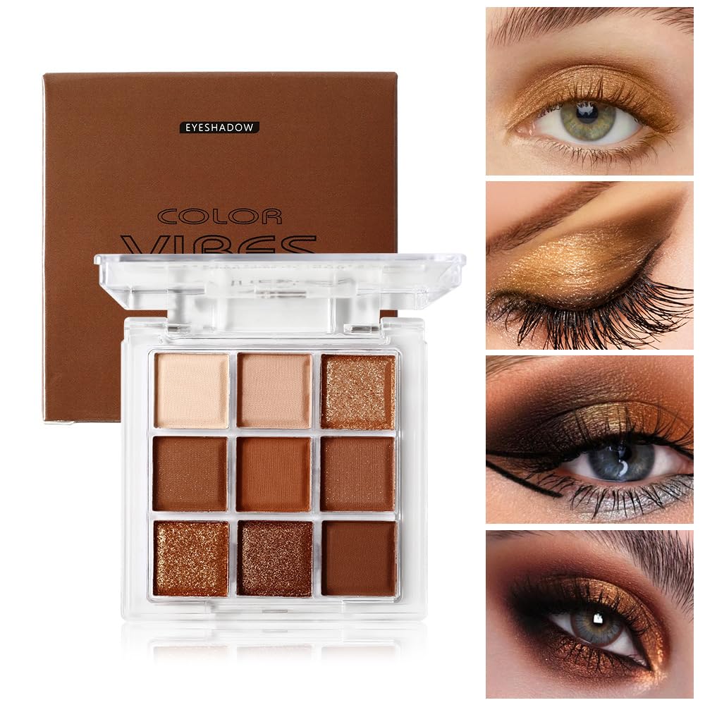 Golden Caramel 9 Warm Bronze & Nude Brown Eyeshadow Palette Matte & Metallic V89343