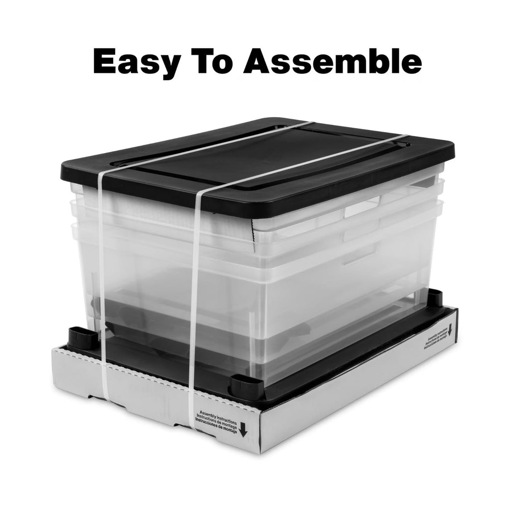 Black 3 Drawer Plastic Storage Organizer Tower with Clear Bins N57748