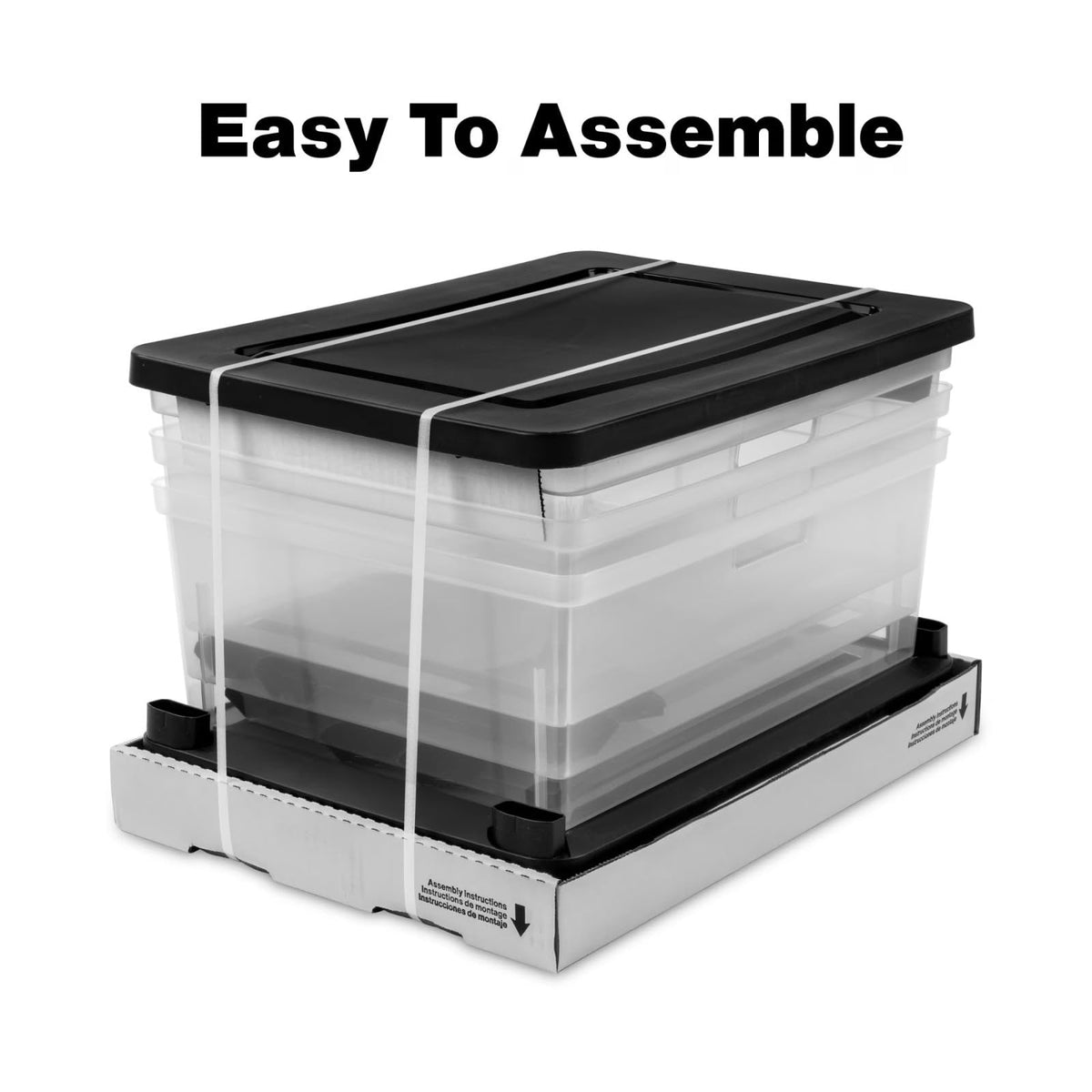 Black 3 Drawer Plastic Storage Organizer Tower with Clear Bins N57748