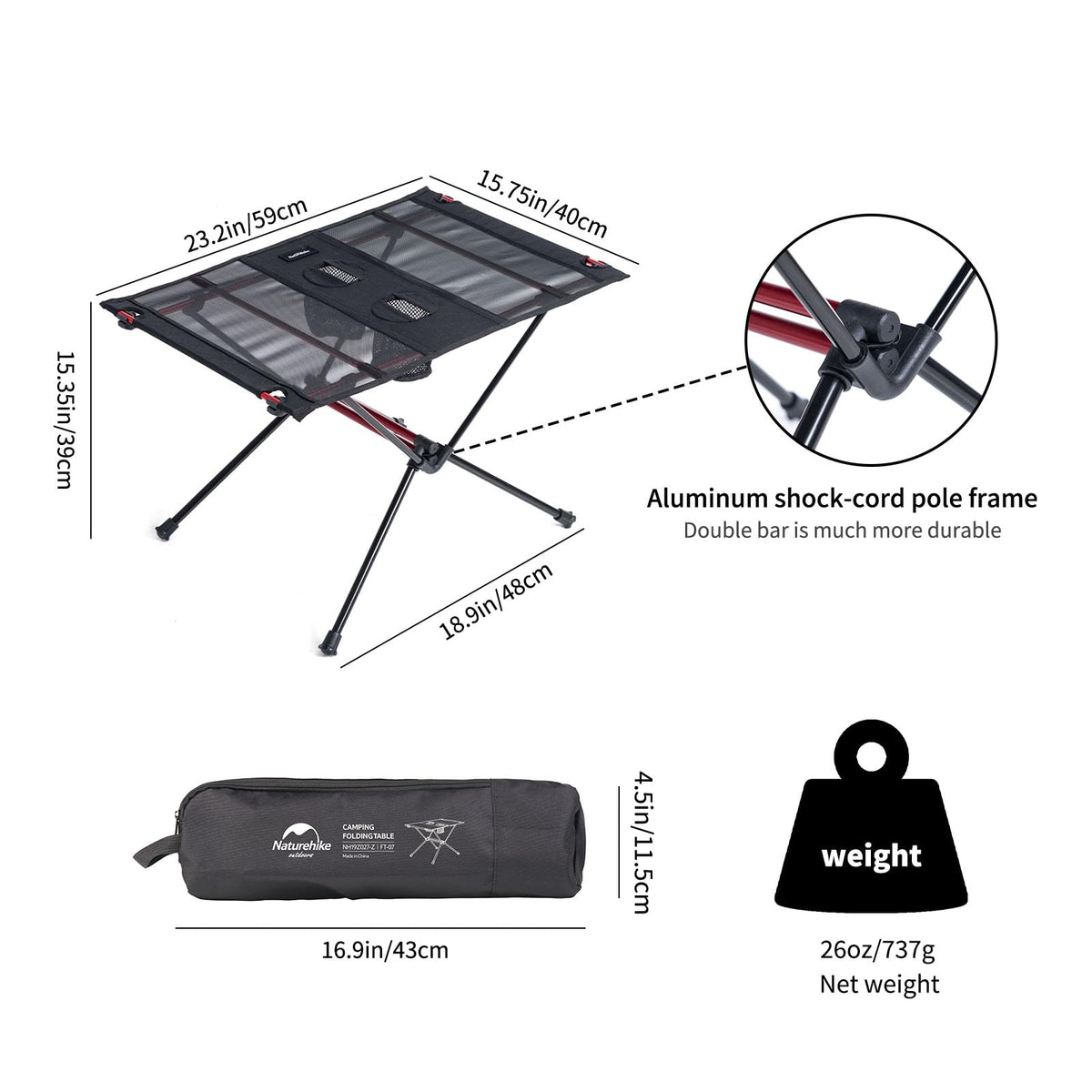 Ultralight 1.6 LBS Folding Camping Table with Carry Bag X305