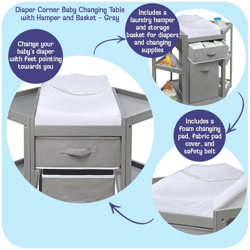 Gray Corner Baby Changing Table with Storage Bin E3193