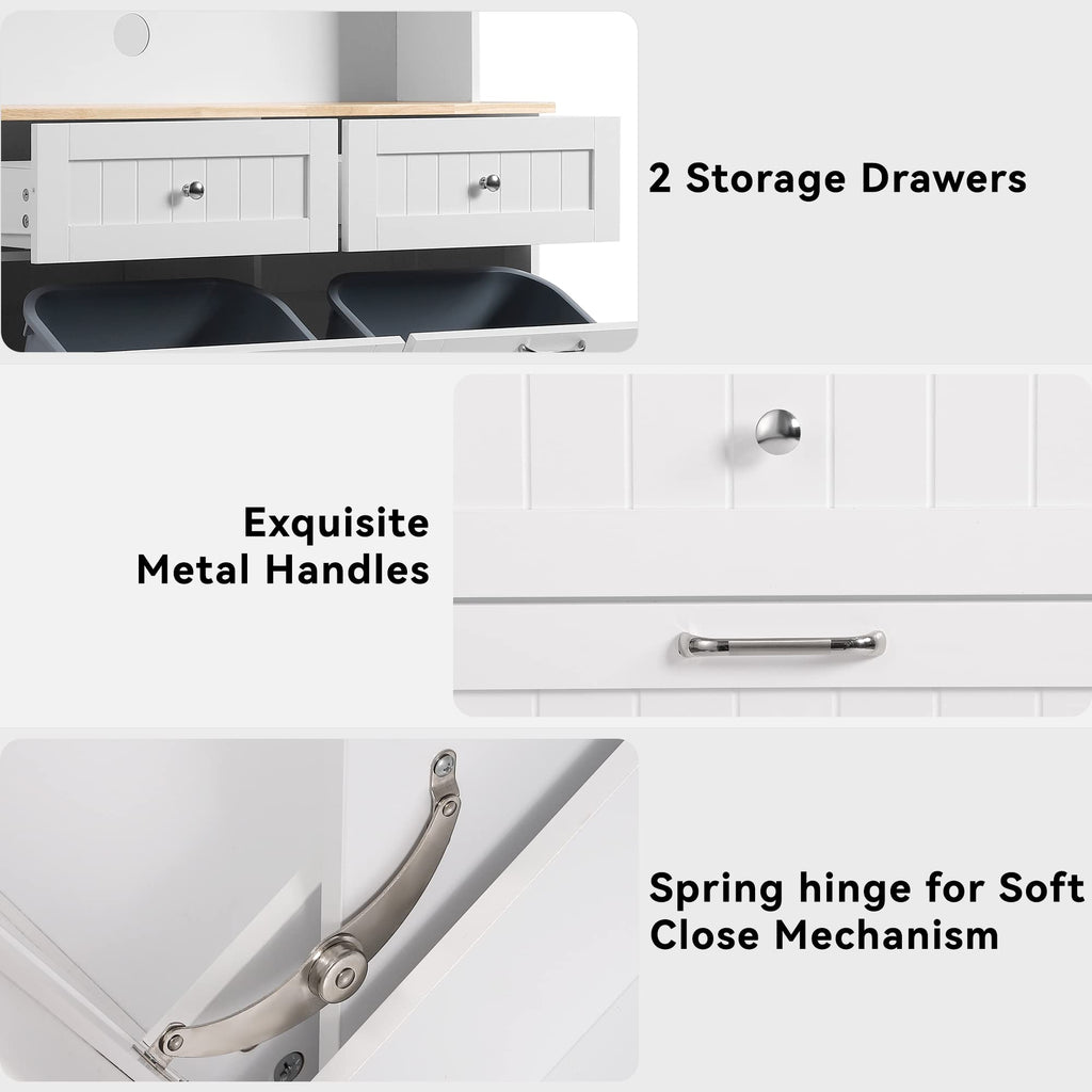 68.4" White Kitchen Pantry Storage Cabinet with Shelf, 2 Drawers and Tilt Out Trash Cabinet F403603