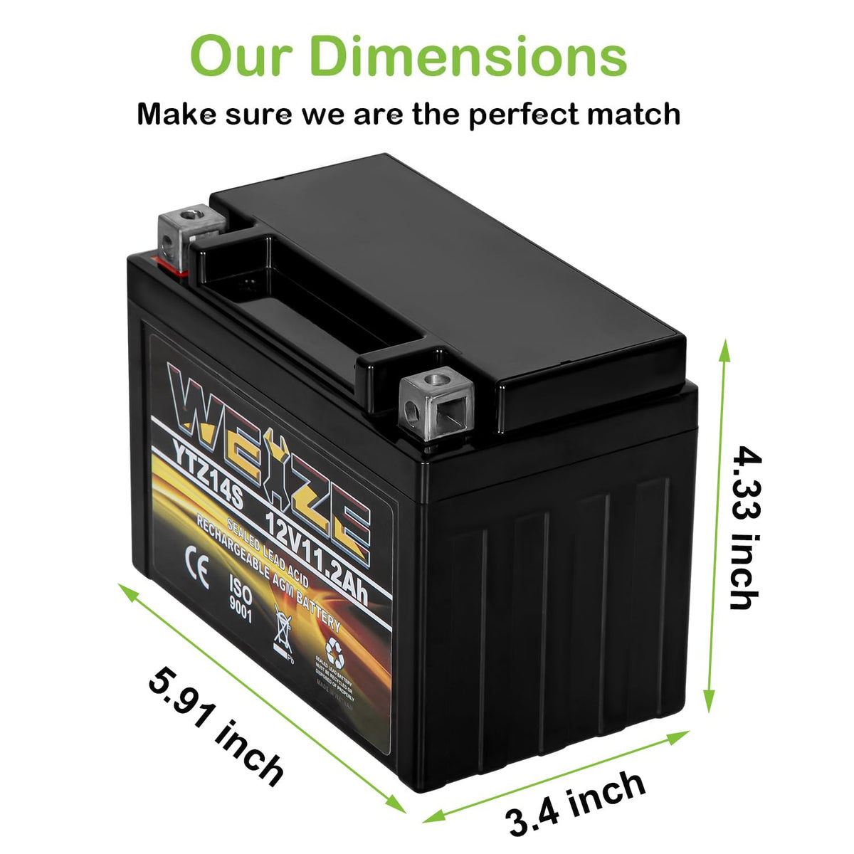 12V 11.2AH 230CCA Maintenance Free Sealed AGM Motorcycle Battery N758997