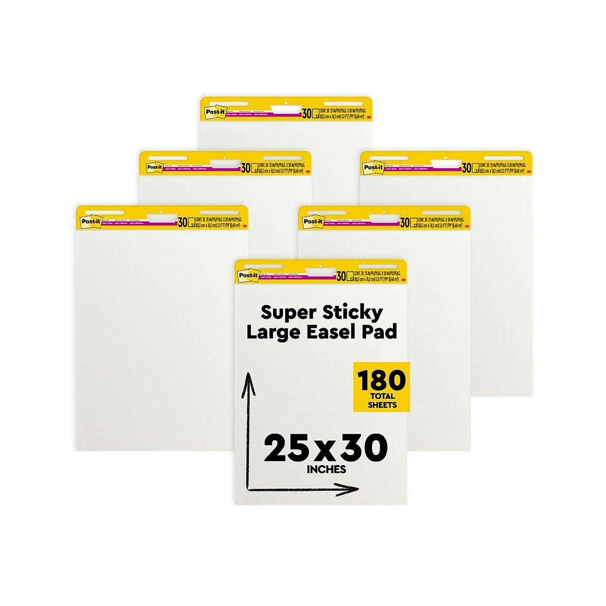 Super Sticky Wall Easel Pad, 25" x 30", 20 Sheets/Pad, 6 Pads/Pack A876918