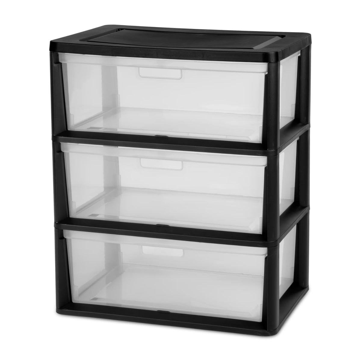 Black 3 Drawer Plastic Storage Organizer Tower with Clear Bins N57748