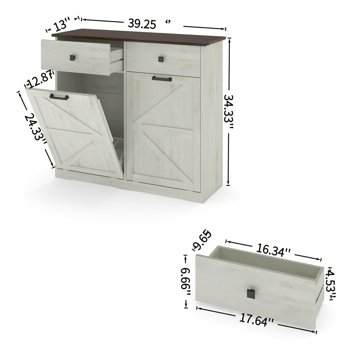 Brown and Antique White 20 Gallon Tilt-Out Trash Cabinet O815