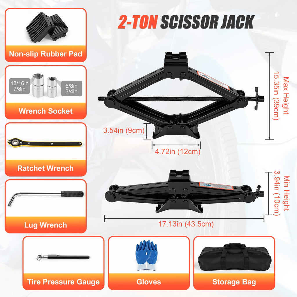 2 Ton Scissor Jack with 2 Rubber Pads O75029