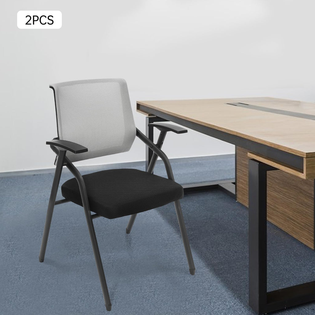 Grey Stackable Folding Mesh Office Chair with Arms Y52233