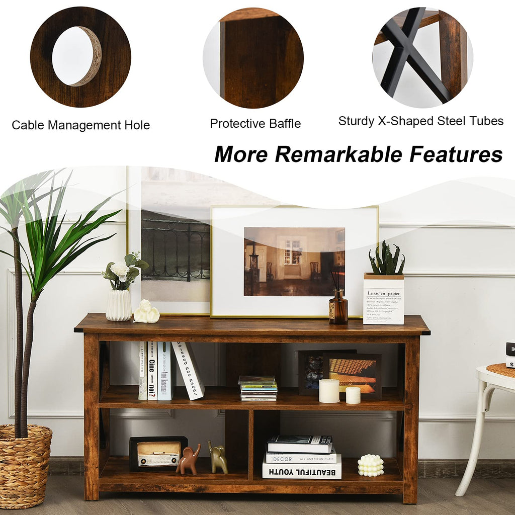 Brown 3 Tier Wood TV Stand with Open Shelves A707980