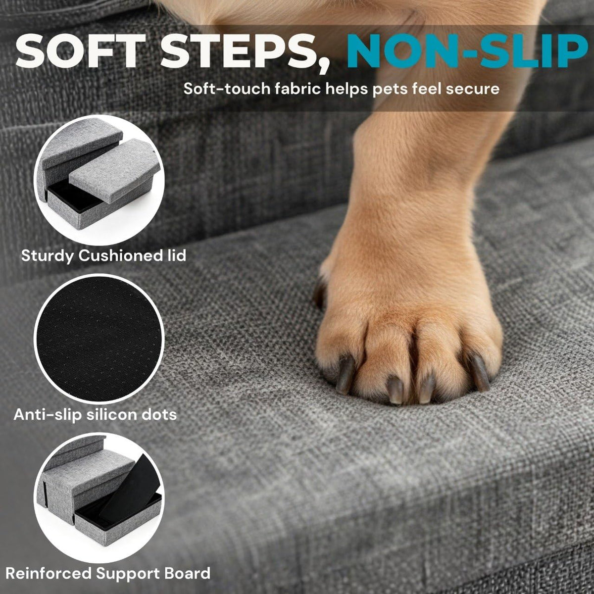 Foldable Grey 4 Steps Dog Stairs with Cushion D393