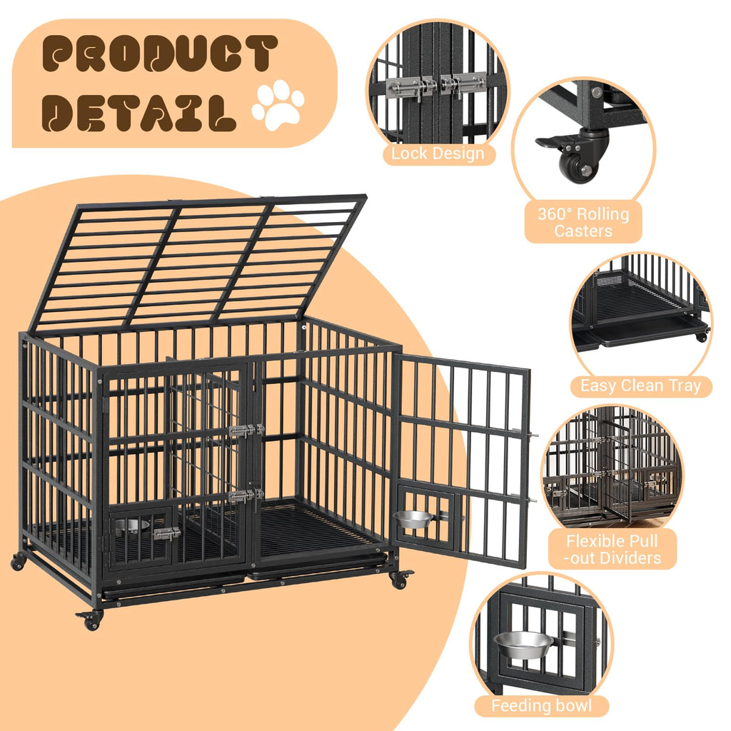 42 inch Heavy Duty Metal Dog Crate with Removable Tray and Wheels Z995665
