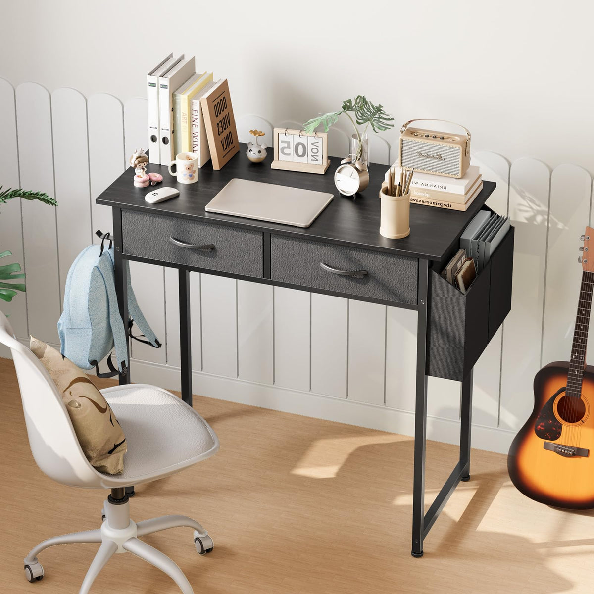 32" Black Computer Desk with Drawers I3938