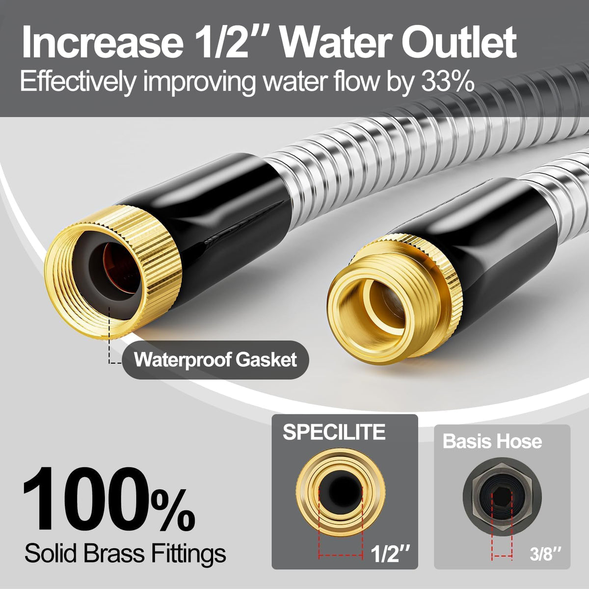 1/2"x 100FT 304 Stainless Steel Metal Hose with Blue Nozzle E566