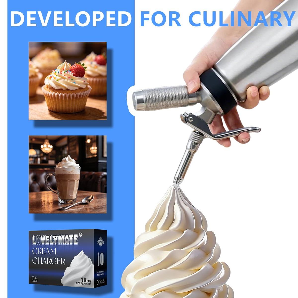 8g Whipped Cream Charger 10 Pack Stainless Steel M4533