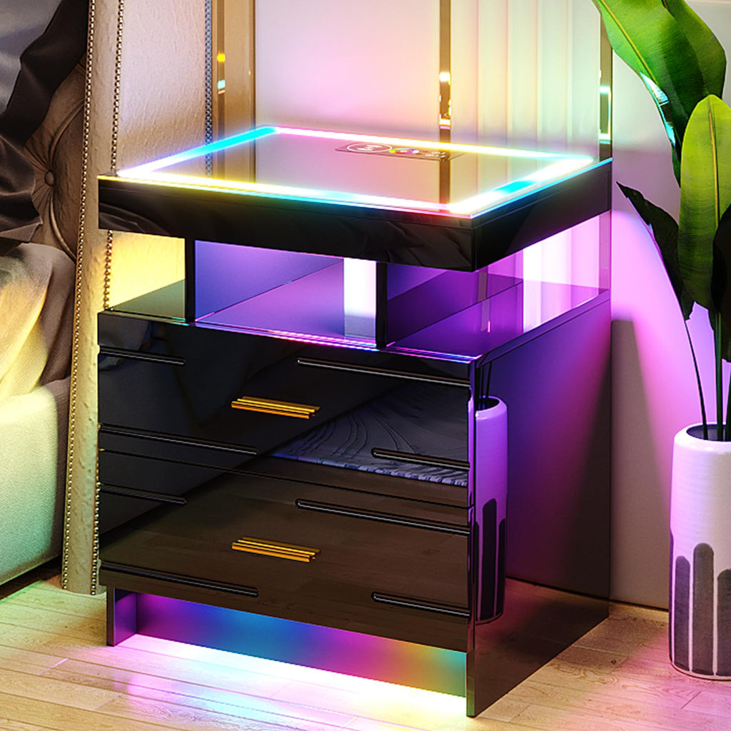 Black Smart Nightstand with Wireless Charging Station N47625