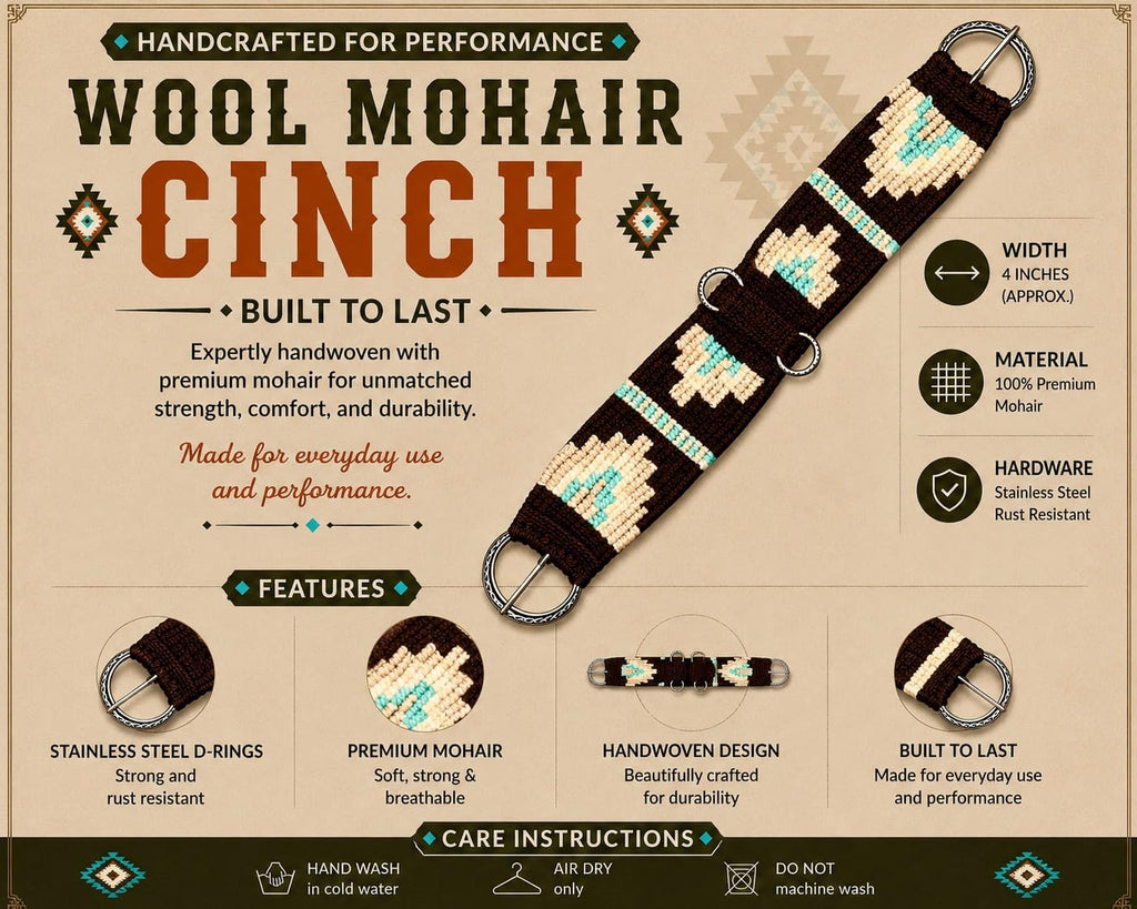 Mohair Wool Horse Cinch Saddle Girth with Stainless Steel Buckles P7808