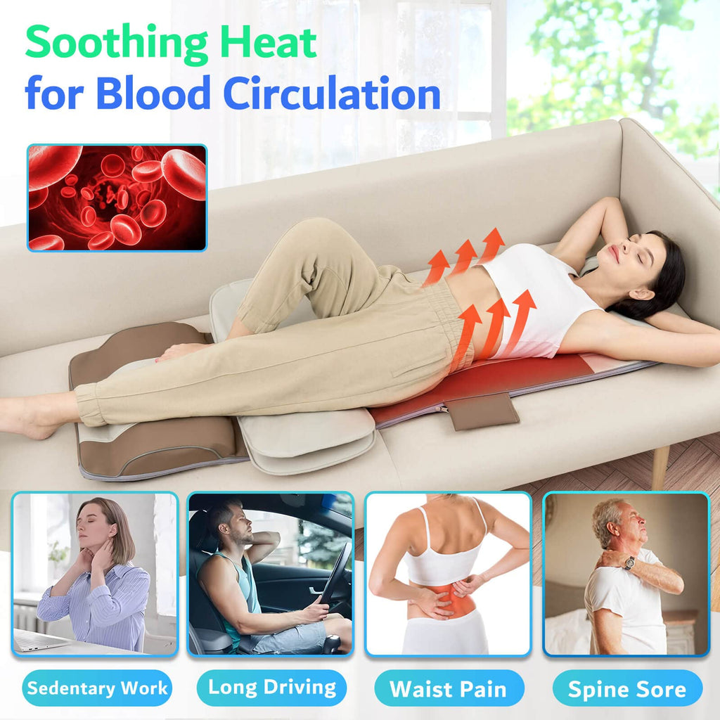 Full Body Massage Mat with Airbags Stretching & Heating, 3D Lumbar Traction, 4 Modes 3 Intensities 3 Heat Levels, PU Leather, Foldable H136658