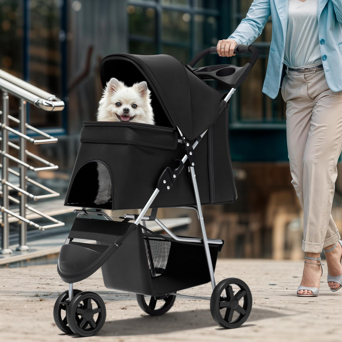 3-Wheel Pet Stroller for Small/Medium Dog Cat, Up to 33lbs, Black U8543