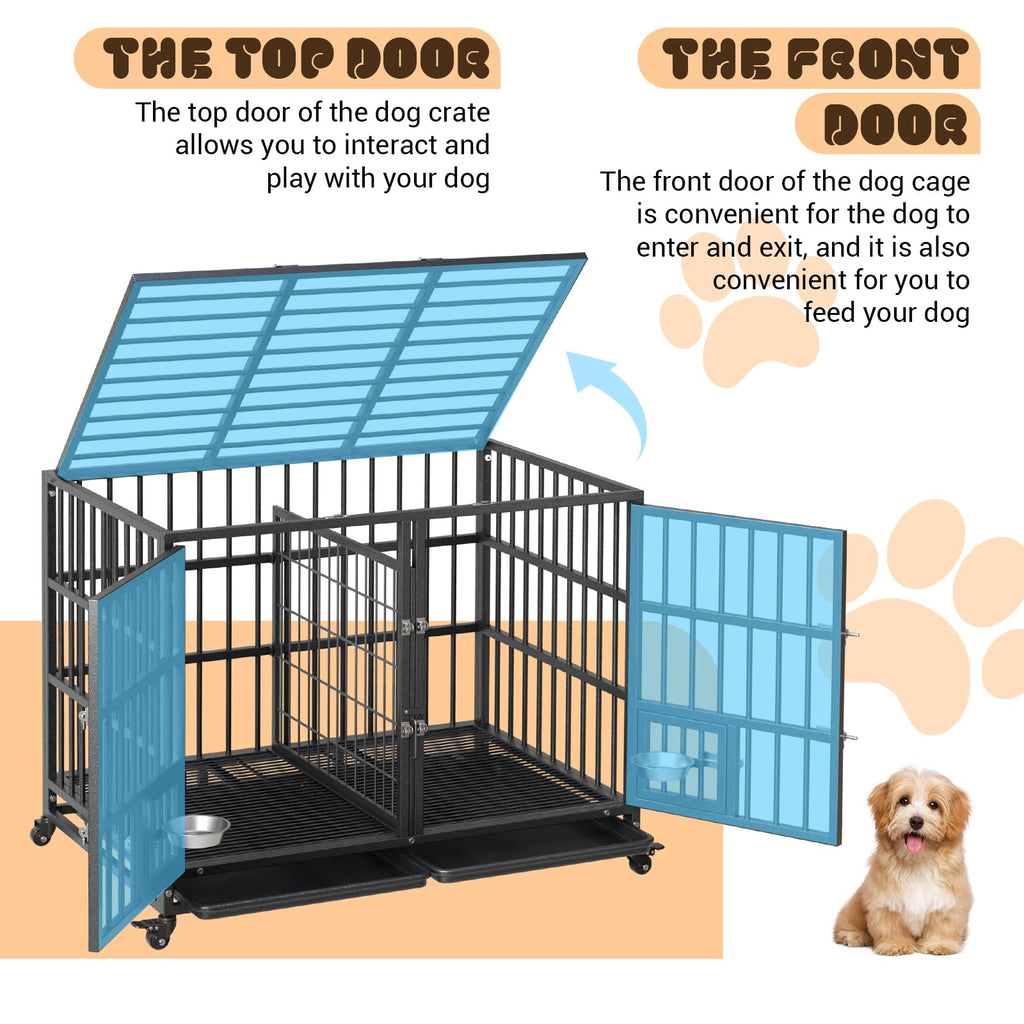 42 inch Heavy Duty Metal Dog Crate with Removable Tray and Wheels Z995665