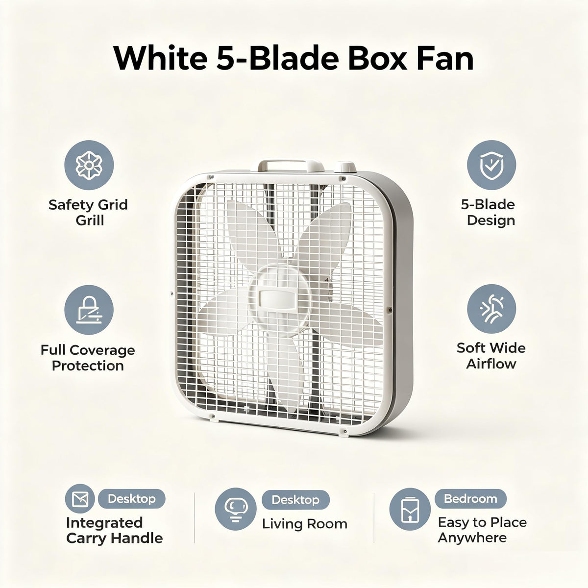 20 Inch 3 Speed White Box Fan D6969
