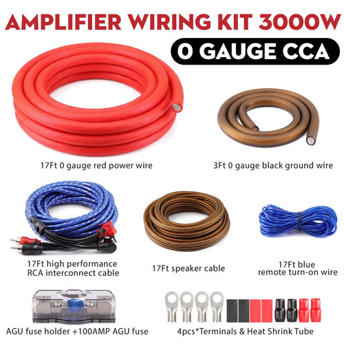 0 Gauge Amp Wiring Kit, 3000 Watt Car Amplifier Installation Wiring Kit U993586