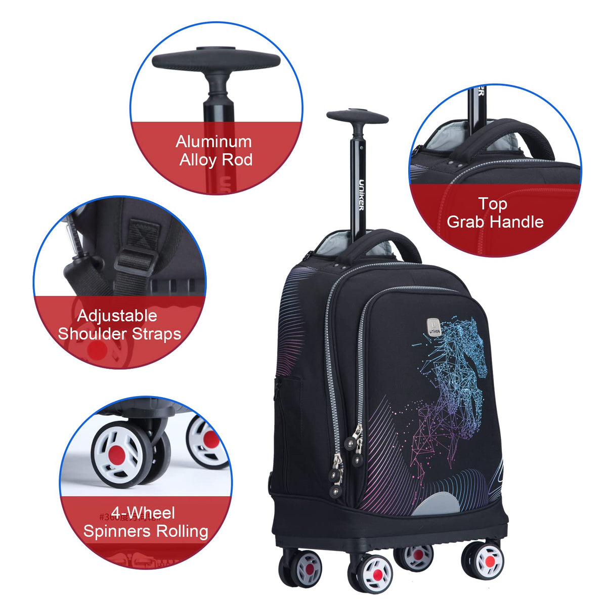 Rolling Backpack with Wheels Fits 15.6 Inch P112