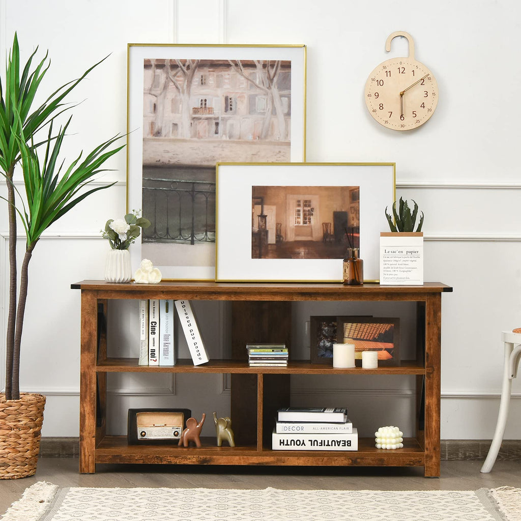 Brown 3 Tier Wood TV Stand with Open Shelves A707980